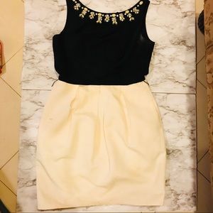Eliza J. Black and cream formal cocktail dress